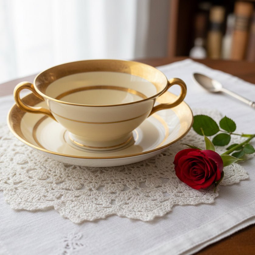 Tiffany & Co. by Minton's Gold Encrusted Cream Soup Cups & Saucers Set of 11 - AntiquesEtceteraTiffany & Co. by Minton's Gold Encrusted Cream Soup Cups & Saucers Set of 11Elegant / Collectible DinnerwareMintons for Tiffany & Co.AntiquesEtcetera