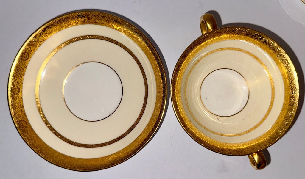 Tiffany & Co. by Minton's Gold Encrusted Cream Soup Cups & Saucers Set of 11 - AntiquesEtceteraTiffany & Co. by Minton's Gold Encrusted Cream Soup Cups & Saucers Set of 11Elegant / Collectible DinnerwareMintons for Tiffany & Co.AntiquesEtcetera
