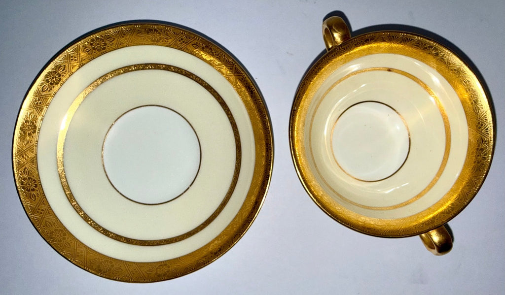 Tiffany & Co. by Minton's Gold Encrusted Cream Soup Cups & Saucers Set of 11 - AntiquesEtceteraTiffany & Co. by Minton's Gold Encrusted Cream Soup Cups & Saucers Set of 11Elegant / Collectible DinnerwareMintons for Tiffany & Co.AntiquesEtcetera
