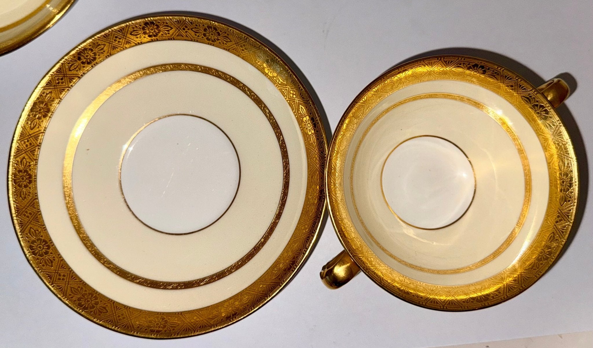 Tiffany & Co. by Minton's Gold Encrusted Cream Soup Cups & Saucers Set of 11 - AntiquesEtceteraTiffany & Co. by Minton's Gold Encrusted Cream Soup Cups & Saucers Set of 11Elegant / Collectible DinnerwareMintons for Tiffany & Co.AntiquesEtcetera