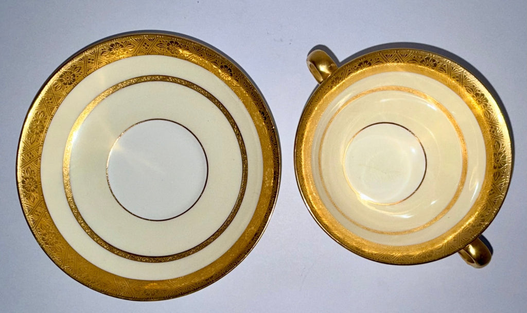 Tiffany & Co. by Minton's Gold Encrusted Cream Soup Cups & Saucers Set of 11 - AntiquesEtceteraTiffany & Co. by Minton's Gold Encrusted Cream Soup Cups & Saucers Set of 11Elegant / Collectible DinnerwareMintons for Tiffany & Co.AntiquesEtcetera