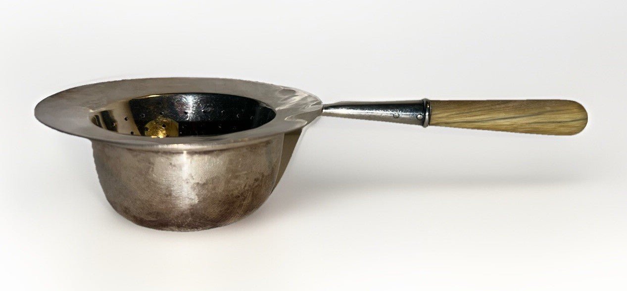 Tiffany & Co Silver Plate Tea Strainer w/ Fruitwood Handle & Silver Holder / Cup - AntiquesEtceteraTiffany & Co Silver Plate Tea Strainer w/ Fruitwood Handle & Silver Holder / CupTiffany & Co.AntiquesEtcetera