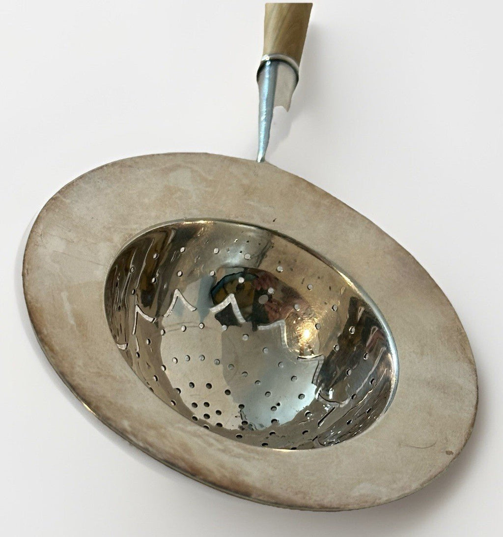 Tiffany & Co Silver Plate Tea Strainer w/ Fruitwood Handle & Silver Holder / Cup - AntiquesEtceteraTiffany & Co Silver Plate Tea Strainer w/ Fruitwood Handle & Silver Holder / CupTiffany & Co.AntiquesEtcetera