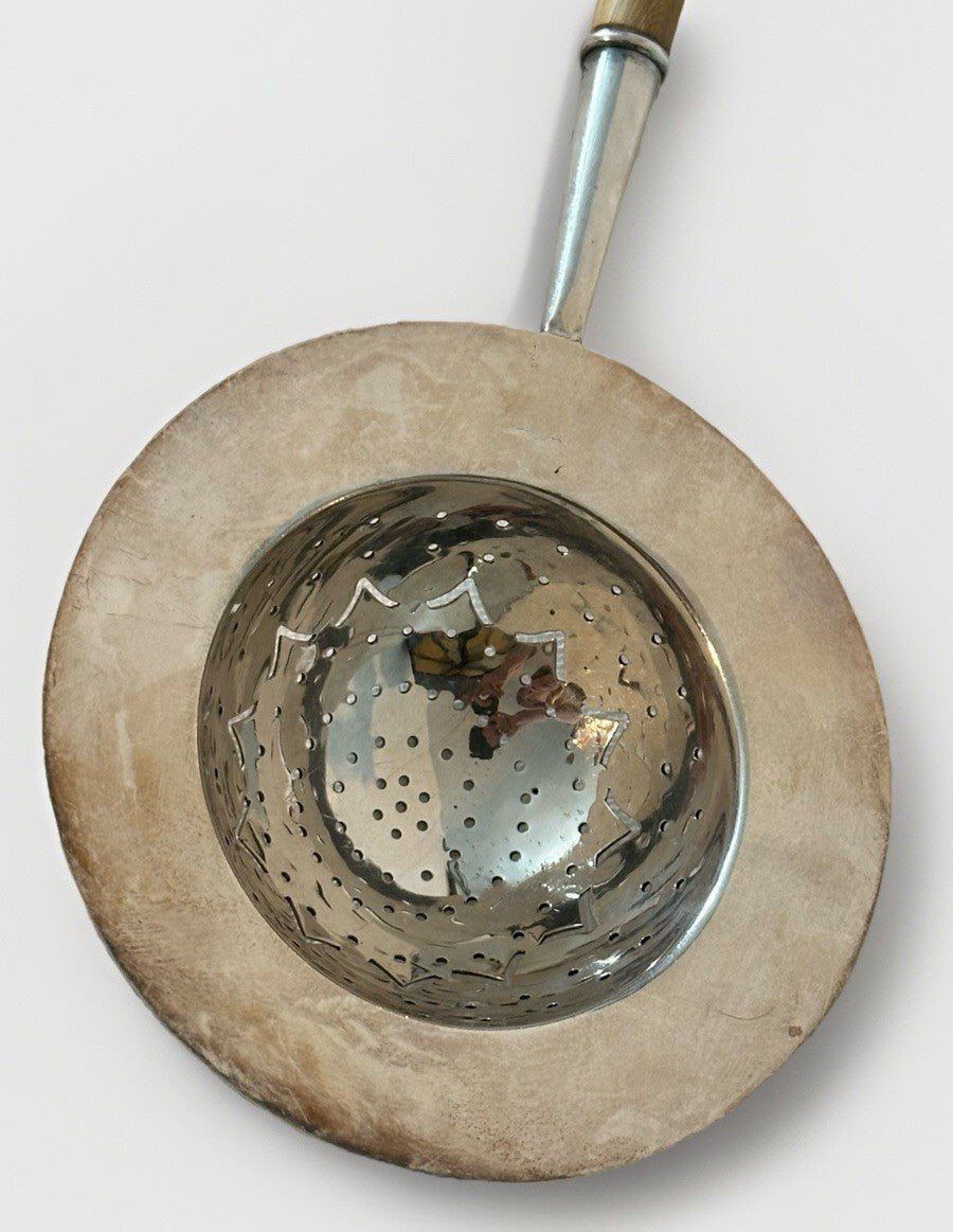 Tiffany & Co Silver Plate Tea Strainer w/ Fruitwood Handle & Silver Holder / Cup - AntiquesEtceteraTiffany & Co Silver Plate Tea Strainer w/ Fruitwood Handle & Silver Holder / CupTiffany & Co.AntiquesEtcetera