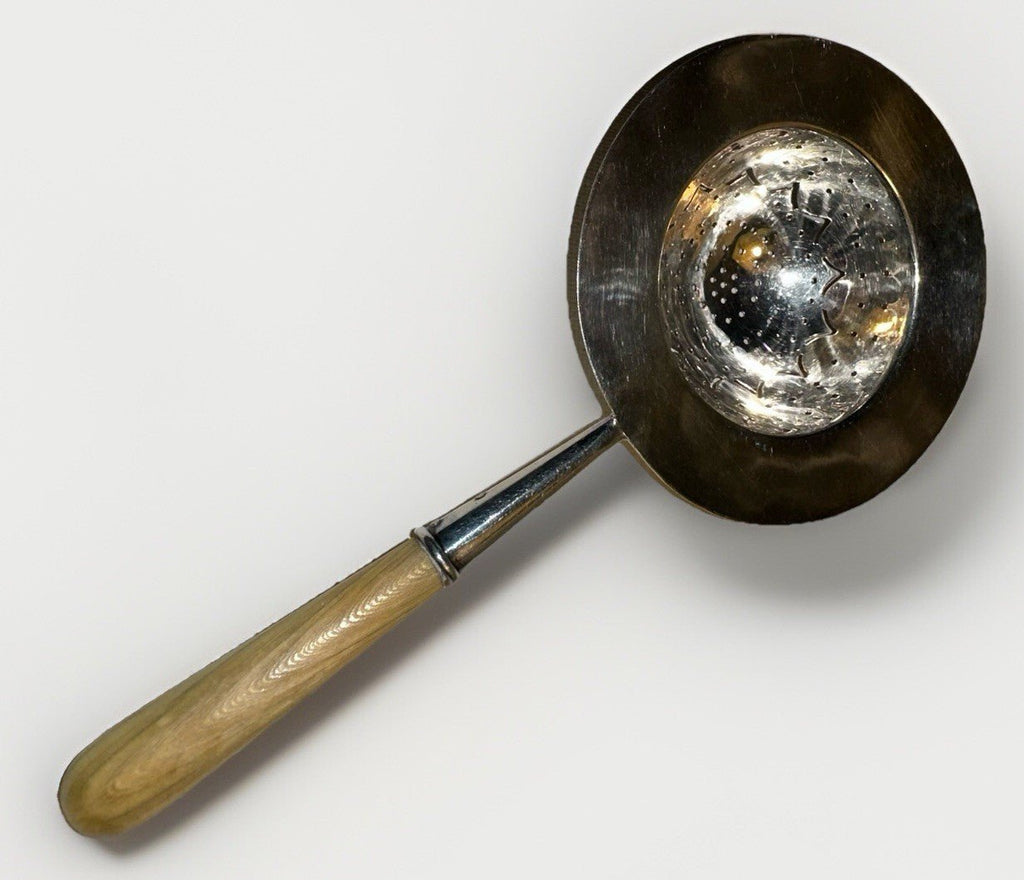 Tiffany & Co Silver Plate Tea Strainer w/ Fruitwood Handle & Silver Holder / Cup - AntiquesEtceteraTiffany & Co Silver Plate Tea Strainer w/ Fruitwood Handle & Silver Holder / CupTiffany & Co.AntiquesEtcetera