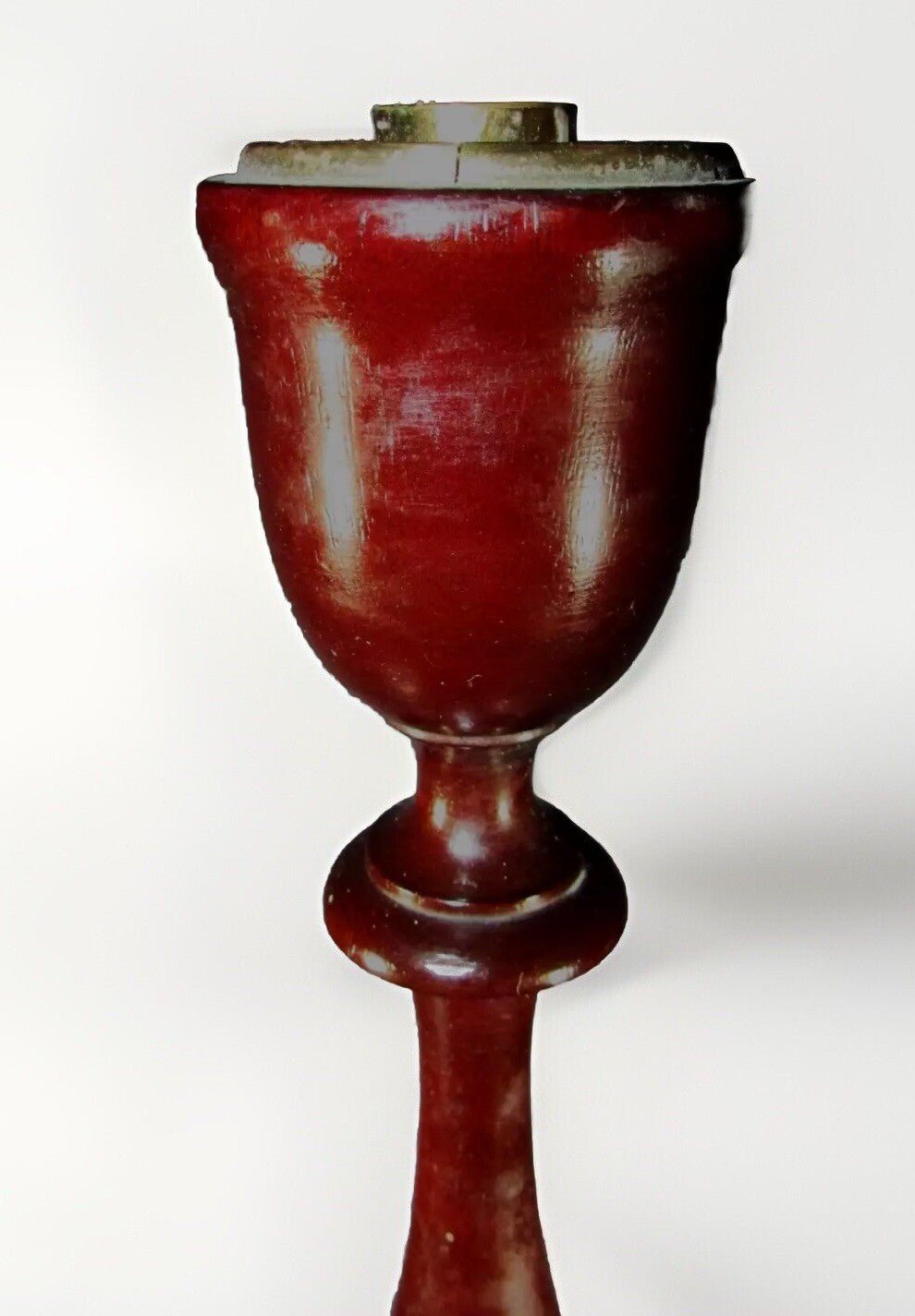Turned Wood Antique Candlestick 13 1/2" Tall, 5 7/8" Base with Glass Bobeche - AntiquesEtceteraTurned Wood Antique Candlestick 13 1/2" Tall, 5 7/8" Base with Glass BobecheUnbrandedAntiquesEtcetera