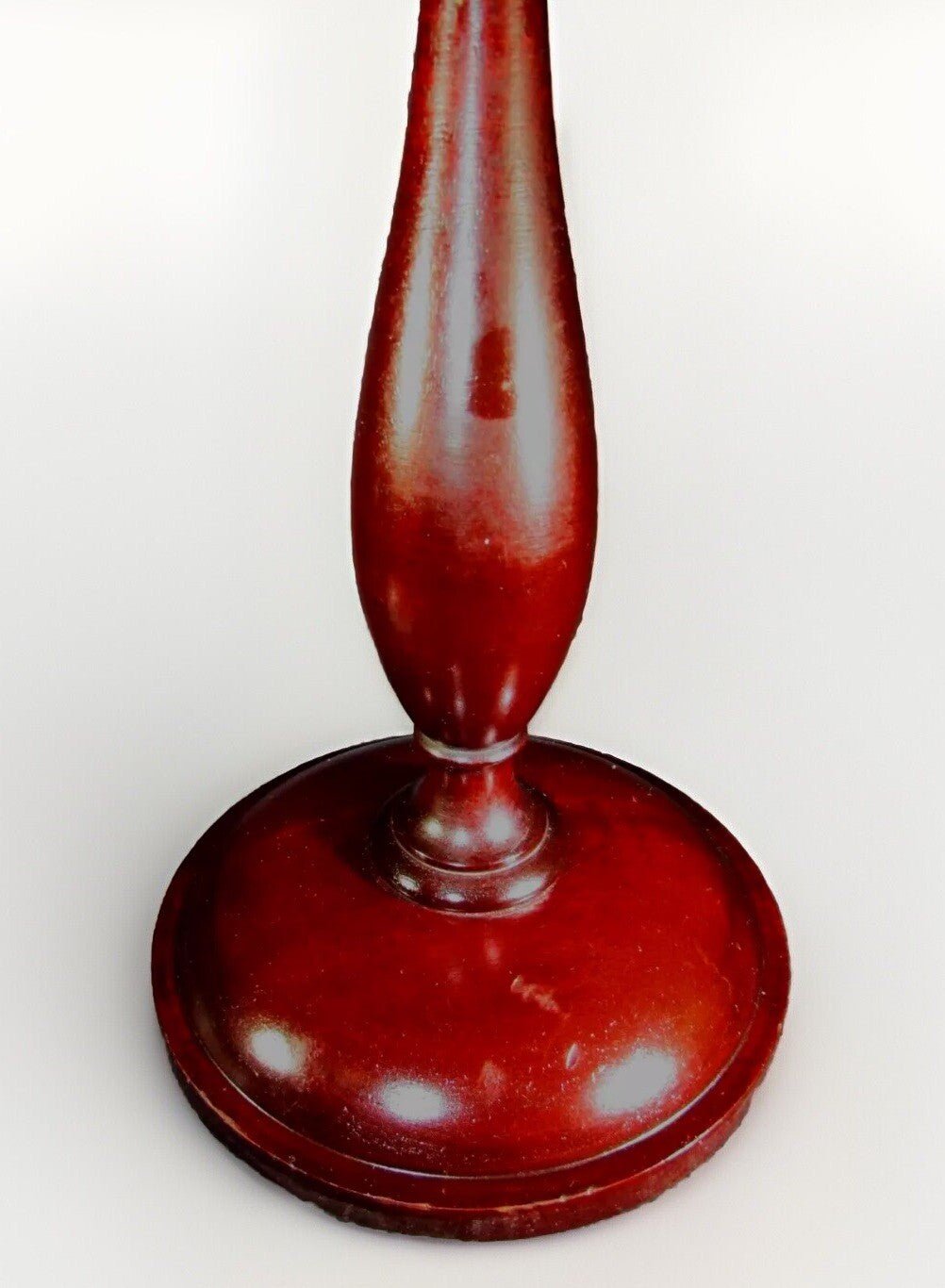 Turned Wood Antique Candlestick 13 1/2" Tall, 5 7/8" Base with Glass Bobeche - AntiquesEtceteraTurned Wood Antique Candlestick 13 1/2" Tall, 5 7/8" Base with Glass BobecheUnbrandedAntiquesEtcetera