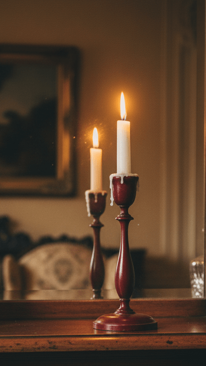 Turned Wood Antique Candlestick 13 1/2" Tall, 5 7/8" Base with Glass BobecheAntiquesEtcetera