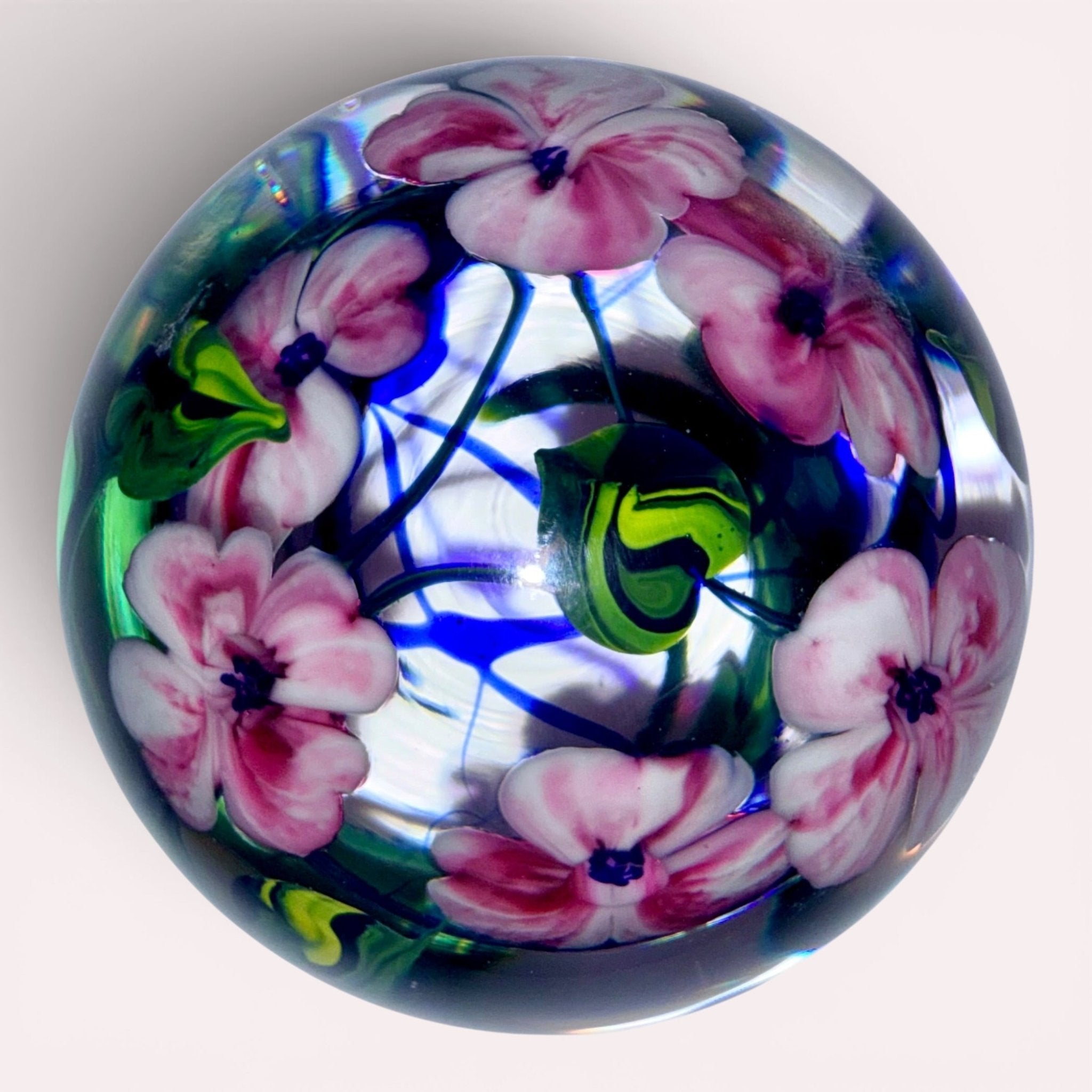 Two-Layer Magnum Paperweight Dual Layer Floral Pink & White 4" High Richard OlmaAntiquesEtcetera