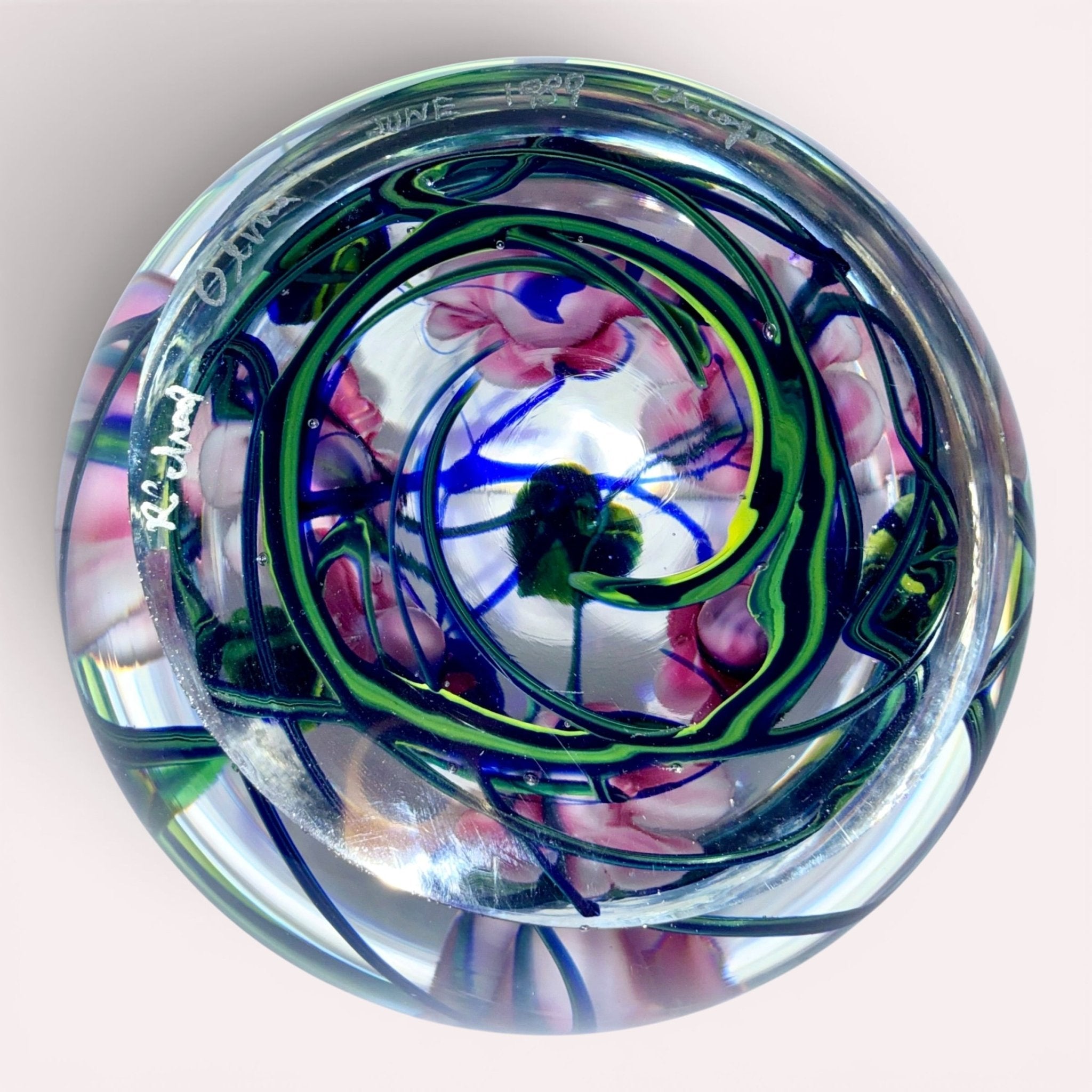 Two-Layer Magnum Paperweight Dual Layer Floral Pink & White 4" High Richard OlmaAntiquesEtcetera