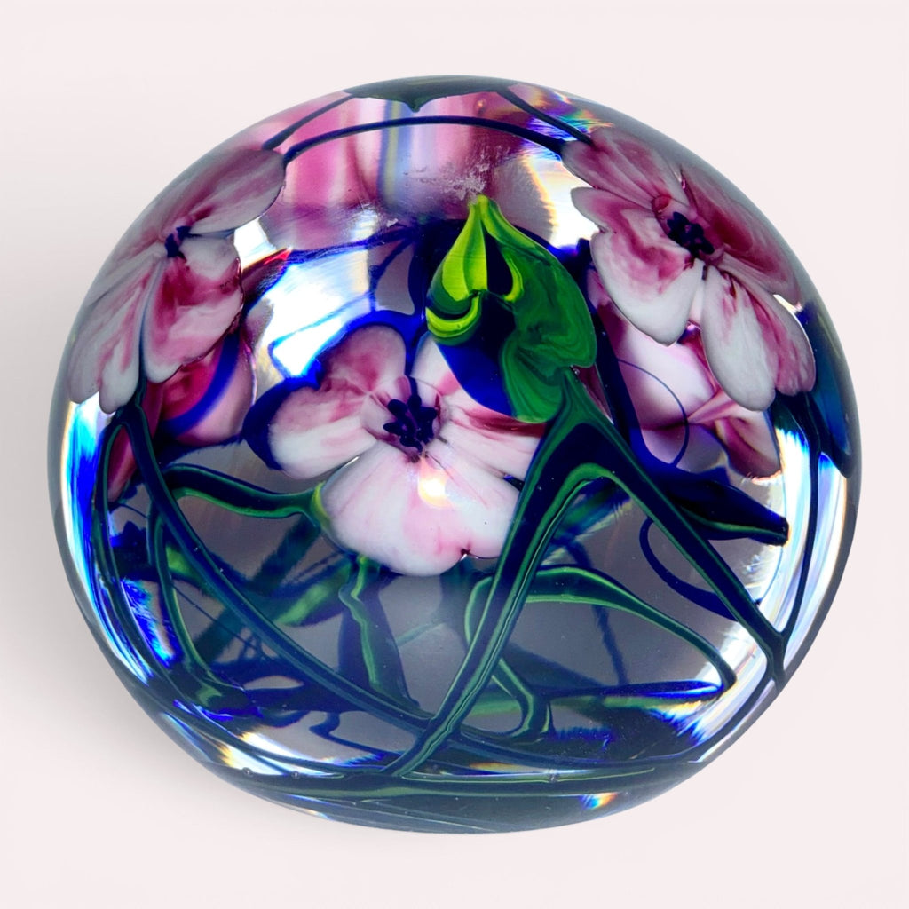 Two-Layer Magnum Paperweight Dual Layer Floral Pink & White 4" High Richard OlmaAntiquesEtcetera