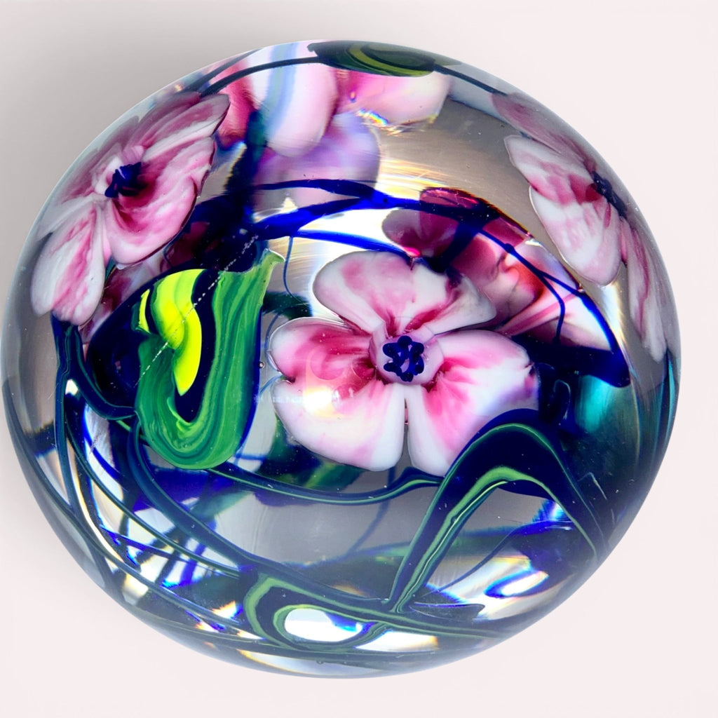 Two-Layer Magnum Paperweight Dual Layer Floral Pink & White 4" High Richard OlmaAntiquesEtcetera