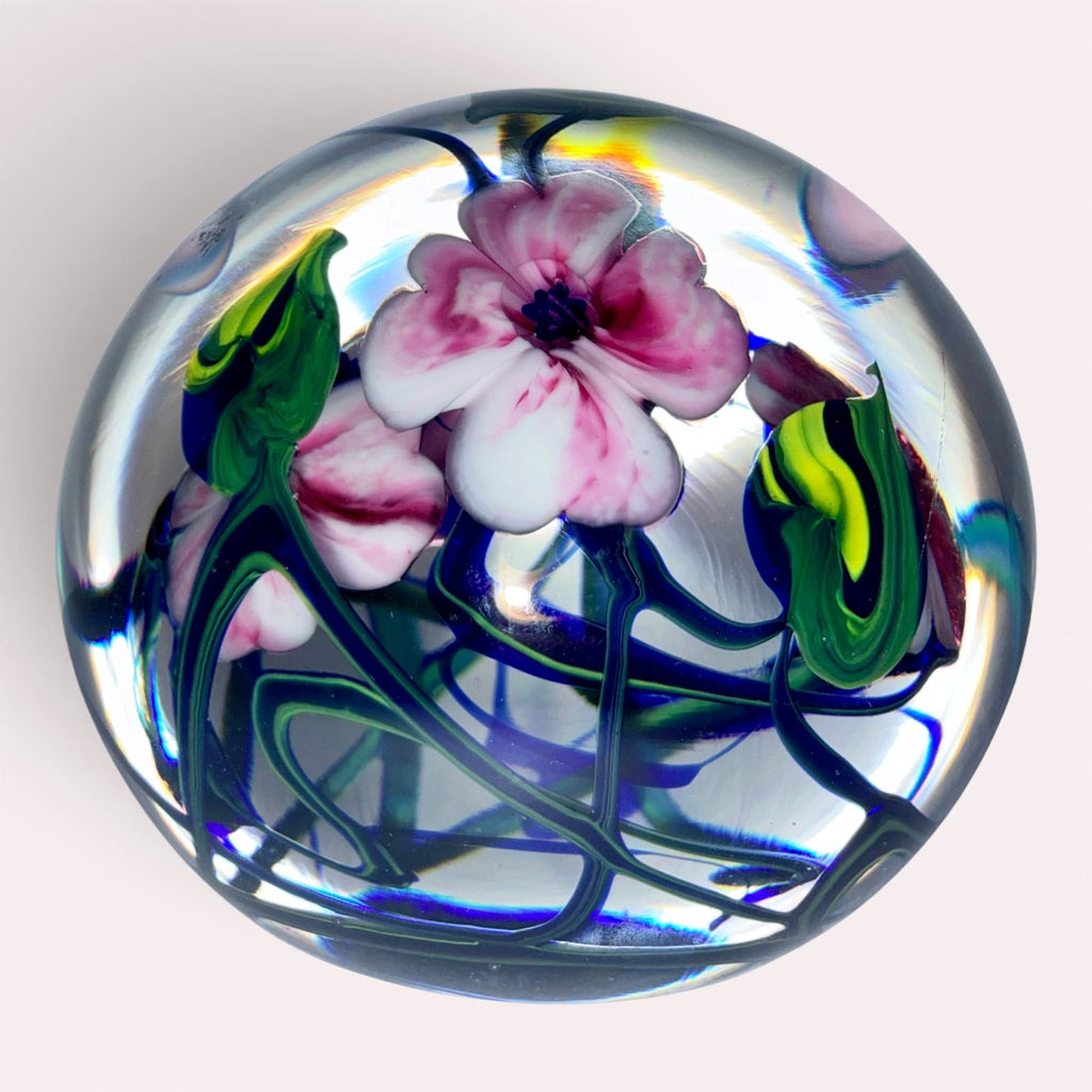 Two-Layer Magnum Paperweight Dual Layer Floral Pink & White 4" High Richard OlmaAntiquesEtcetera
