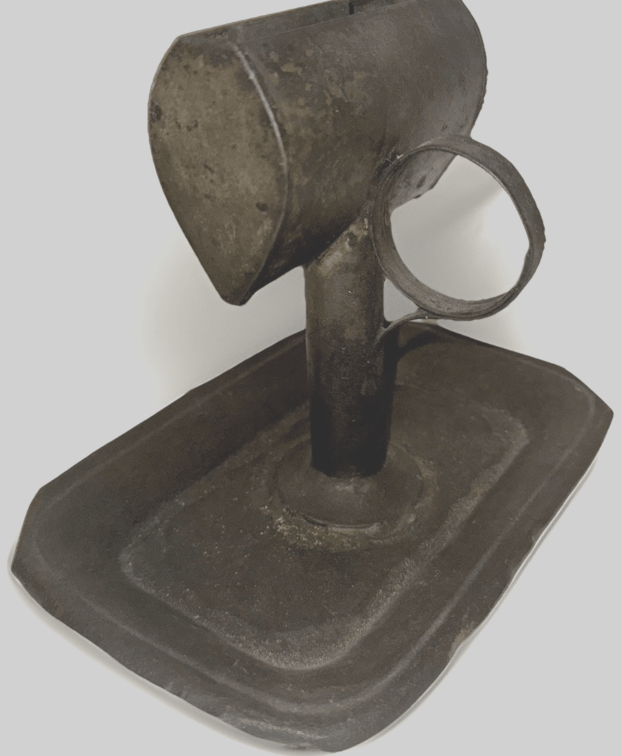 Unusual Primitive Lard Whale Oil Hand Lamp w/ Large Drip Catcher Tray Base 1700s - AntiquesEtceteraUnusual Primitive Lard Whale Oil Hand Lamp w/ Large Drip Catcher Tray Base 1700sAntiqueAntiquesEtcetera