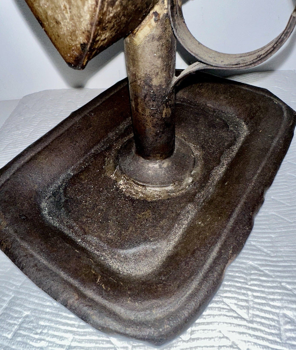 Unusual Primitive Lard Whale Oil Hand Lamp w/ Large Drip Catcher Tray Base 1700s - AntiquesEtceteraUnusual Primitive Lard Whale Oil Hand Lamp w/ Large Drip Catcher Tray Base 1700sAntiqueAntiquesEtcetera