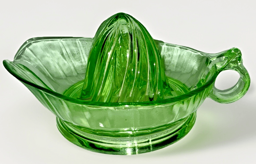 Uranium Green Glass Juicer Reamer Bowl w/ Diagonal Swirled Center, Pour Spout - AntiquesEtceteraUranium Green Glass Juicer Reamer Bowl w/ Diagonal Swirled Center, Pour SpoutUnmarkedAntiquesEtcetera