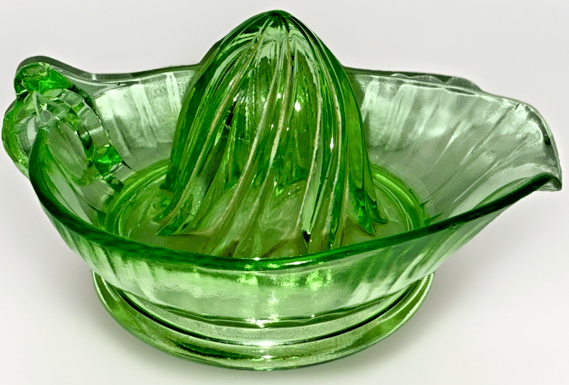 Uranium Green Glass Juicer Reamer Bowl w/ Diagonal Swirled Center, Pour Spout - AntiquesEtceteraUranium Green Glass Juicer Reamer Bowl w/ Diagonal Swirled Center, Pour SpoutUnmarkedAntiquesEtcetera