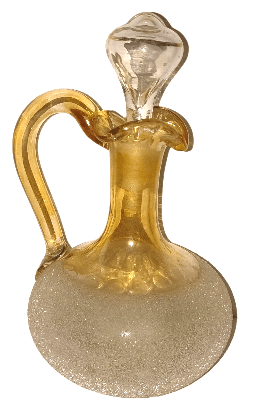 Victorian Art Glass Cruet Enameled Sparkly Snow Finish Pomona Style with Stopper - AntiquesEtceteraVictorian Art Glass Cruet Enameled Sparkly Snow Finish Pomona Style with StopperAntiquesEtceteraAntiquesEtcetera