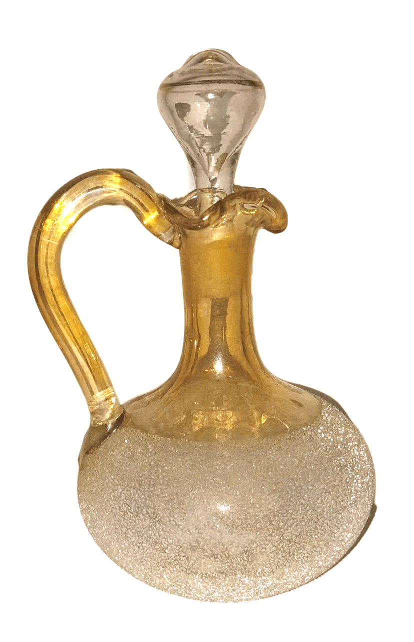 Victorian Art Glass Cruet Enameled Sparkly Snow Finish Pomona Style with Stopper - AntiquesEtceteraVictorian Art Glass Cruet Enameled Sparkly Snow Finish Pomona Style with StopperAntiquesEtceteraAntiquesEtcetera