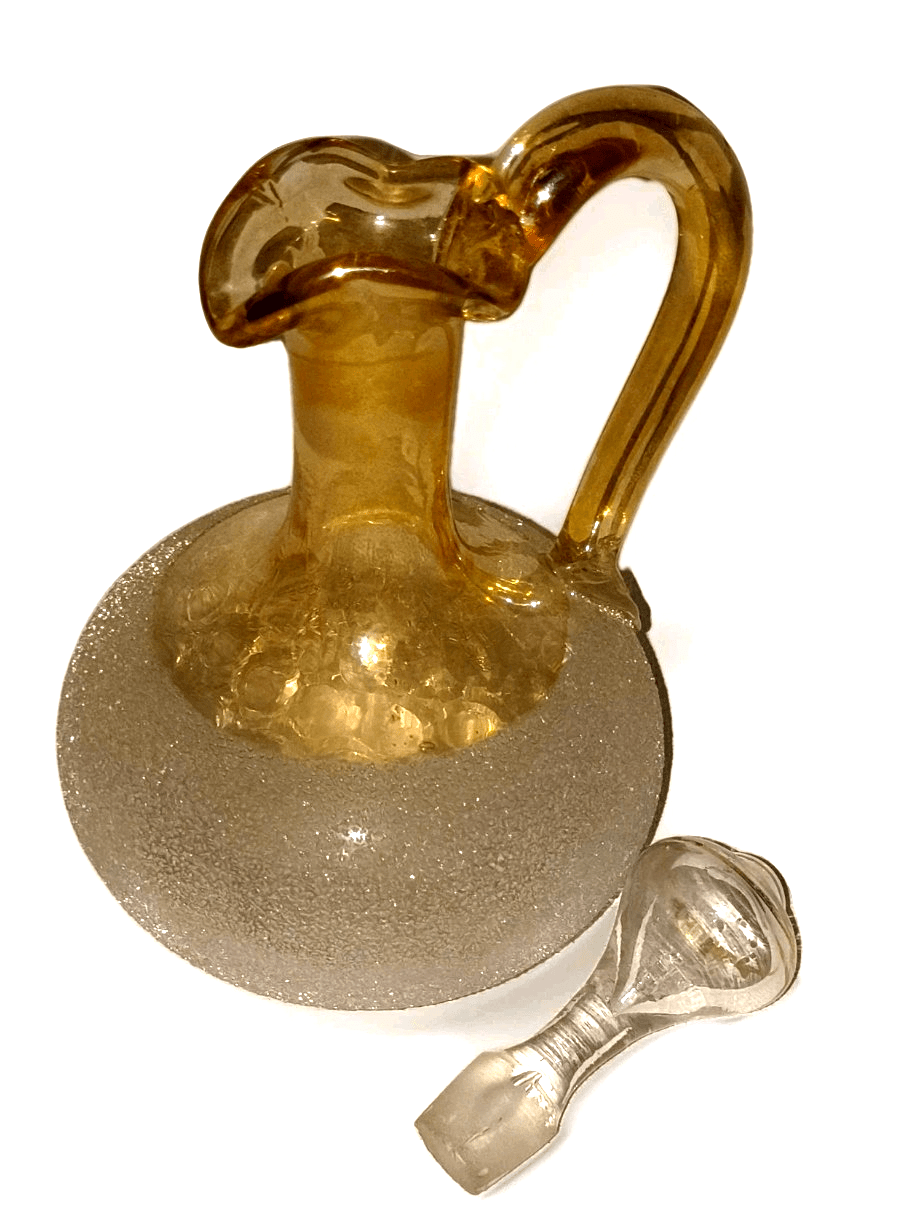 Victorian Art Glass Cruet Enameled Sparkly Snow Finish Pomona Style with Stopper - AntiquesEtceteraVictorian Art Glass Cruet Enameled Sparkly Snow Finish Pomona Style with StopperAntiquesEtceteraAntiquesEtcetera