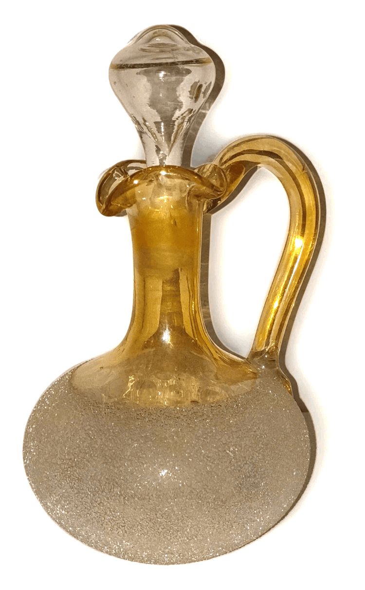 Victorian Art Glass Cruet Enameled Sparkly Snow Finish Pomona Style with Stopper - AntiquesEtceteraVictorian Art Glass Cruet Enameled Sparkly Snow Finish Pomona Style with StopperAntiquesEtceteraAntiquesEtcetera