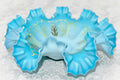 Victorian Cased Glass Bride's Basket Bowl Blue w/ Polychrome Enamel Floral 9.75"AntiquesEtcetera