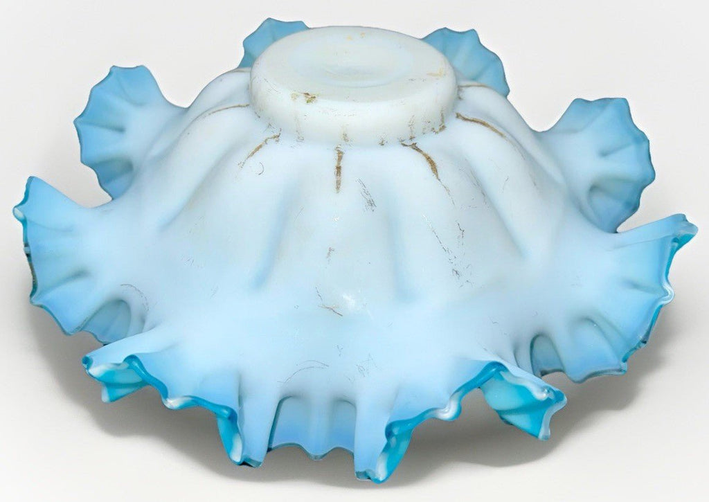 Victorian Cased Glass Bride's Basket Bowl Blue w/ Polychrome Enamel Floral 9.75" - AntiquesEtceteraVictorian Cased Glass Bride's Basket Bowl Blue w/ Polychrome Enamel Floral 9.75"AntiquesEtceteraAntiquesEtcetera
