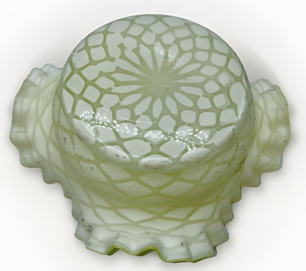 Victorian Cased Glass Bride's Basket Bowl Yellow Satin Floral & Basketweave - AntiquesEtceteraVictorian Cased Glass Bride's Basket Bowl Yellow Satin Floral & BasketweaveAntiquesEtceteraAntiquesEtcetera
