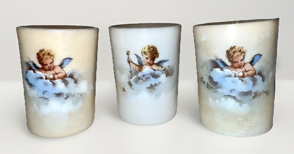 Victorian Cherub Motif Water Set Art Glass Wave Crest Style Pitcher & 3 Tumblers - AntiquesEtceteraVictorian Cherub Motif Water Set Art Glass Wave Crest Style Pitcher & 3 TumblersAntiquesEtceteraAntiquesEtcetera