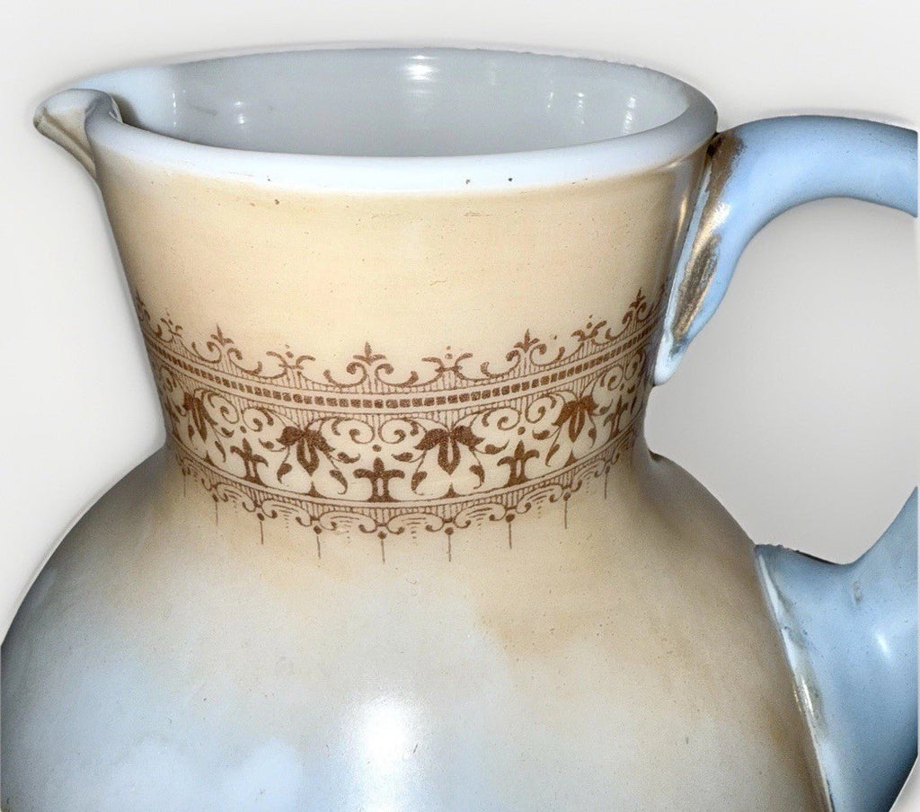 Victorian Cherub Motif Water Set Art Glass Wave Crest Style Pitcher & 3 Tumblers - AntiquesEtceteraVictorian Cherub Motif Water Set Art Glass Wave Crest Style Pitcher & 3 TumblersAntiquesEtceteraAntiquesEtcetera