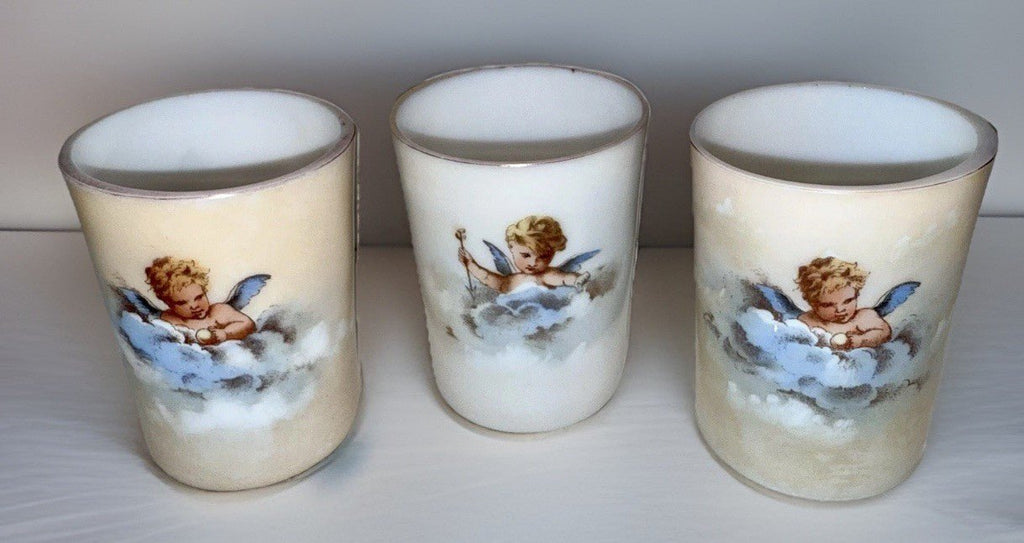 Victorian Cherub Motif Water Set Art Glass Wave Crest Style Pitcher & 3 Tumblers - AntiquesEtceteraVictorian Cherub Motif Water Set Art Glass Wave Crest Style Pitcher & 3 TumblersAntiquesEtceteraAntiquesEtcetera