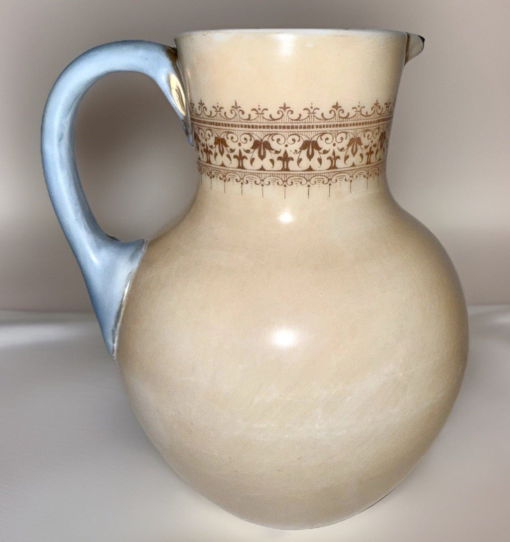 Victorian Cherub Motif Water Set Art Glass Wave Crest Style Pitcher & 3 Tumblers - AntiquesEtceteraVictorian Cherub Motif Water Set Art Glass Wave Crest Style Pitcher & 3 TumblersAntiquesEtceteraAntiquesEtcetera
