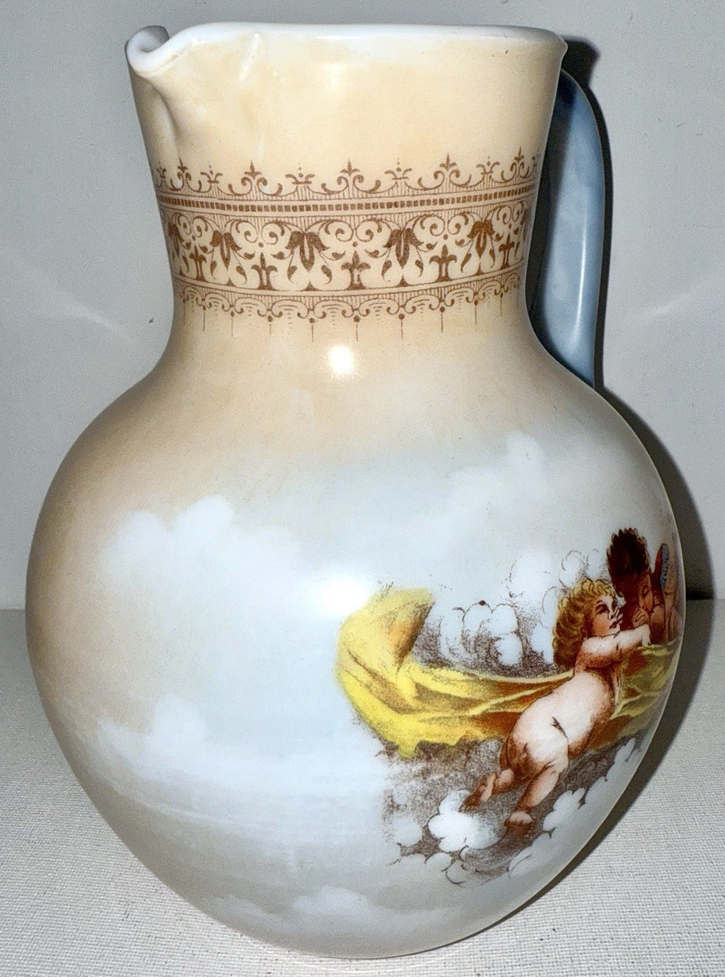 Victorian Cherub Motif Water Set Art Glass Wave Crest Style Pitcher & 3 Tumblers - AntiquesEtceteraVictorian Cherub Motif Water Set Art Glass Wave Crest Style Pitcher & 3 TumblersAntiquesEtceteraAntiquesEtcetera