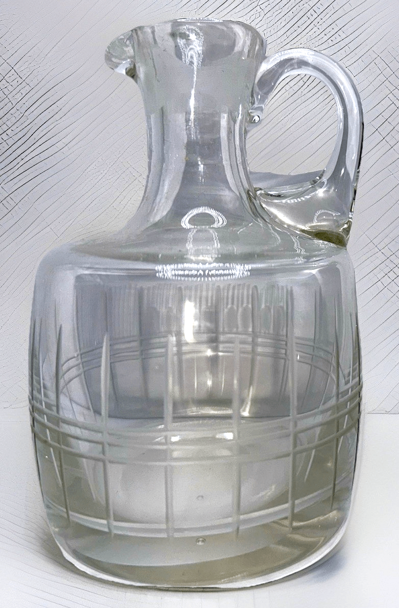 Victorian Glass Cruet w/ Etched Vertical & Horizontal Lines Art Deco Motif - AntiquesEtceteraVictorian Glass Cruet w/ Etched Vertical & Horizontal Lines Art Deco MotifAntiquesEtceteraAntiquesEtcetera
