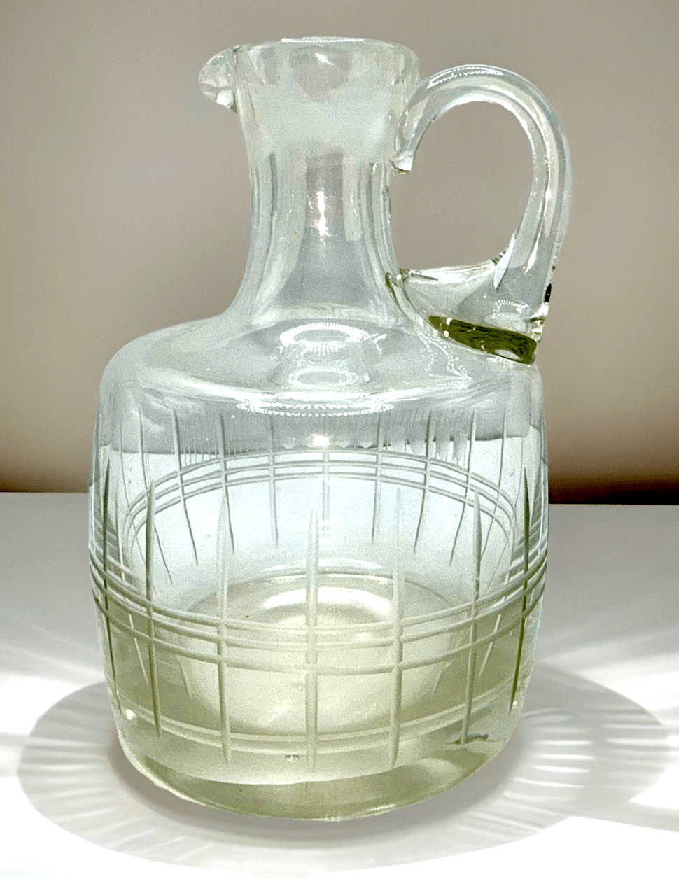Victorian Glass Cruet w/ Etched Vertical & Horizontal Lines Art Deco Motif - AntiquesEtceteraVictorian Glass Cruet w/ Etched Vertical & Horizontal Lines Art Deco MotifAntiquesEtceteraAntiquesEtcetera