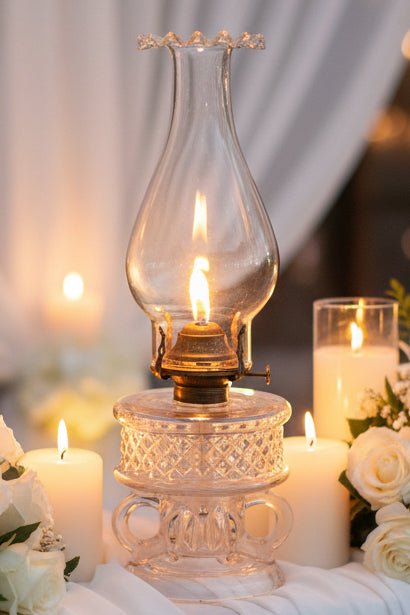 Victorian Oil Lamp Wedding / Bridal Double Handle Unity Lamp Stunning Diamond Point Motif with Petticoat Chimney - AntiquesEtceteraVictorian Oil Lamp Wedding / Bridal Double Handle Unity Lamp Stunning Diamond Point Motif with Petticoat ChimneyAntique LightingAntiquesEtceteraAntiquesEtcetera