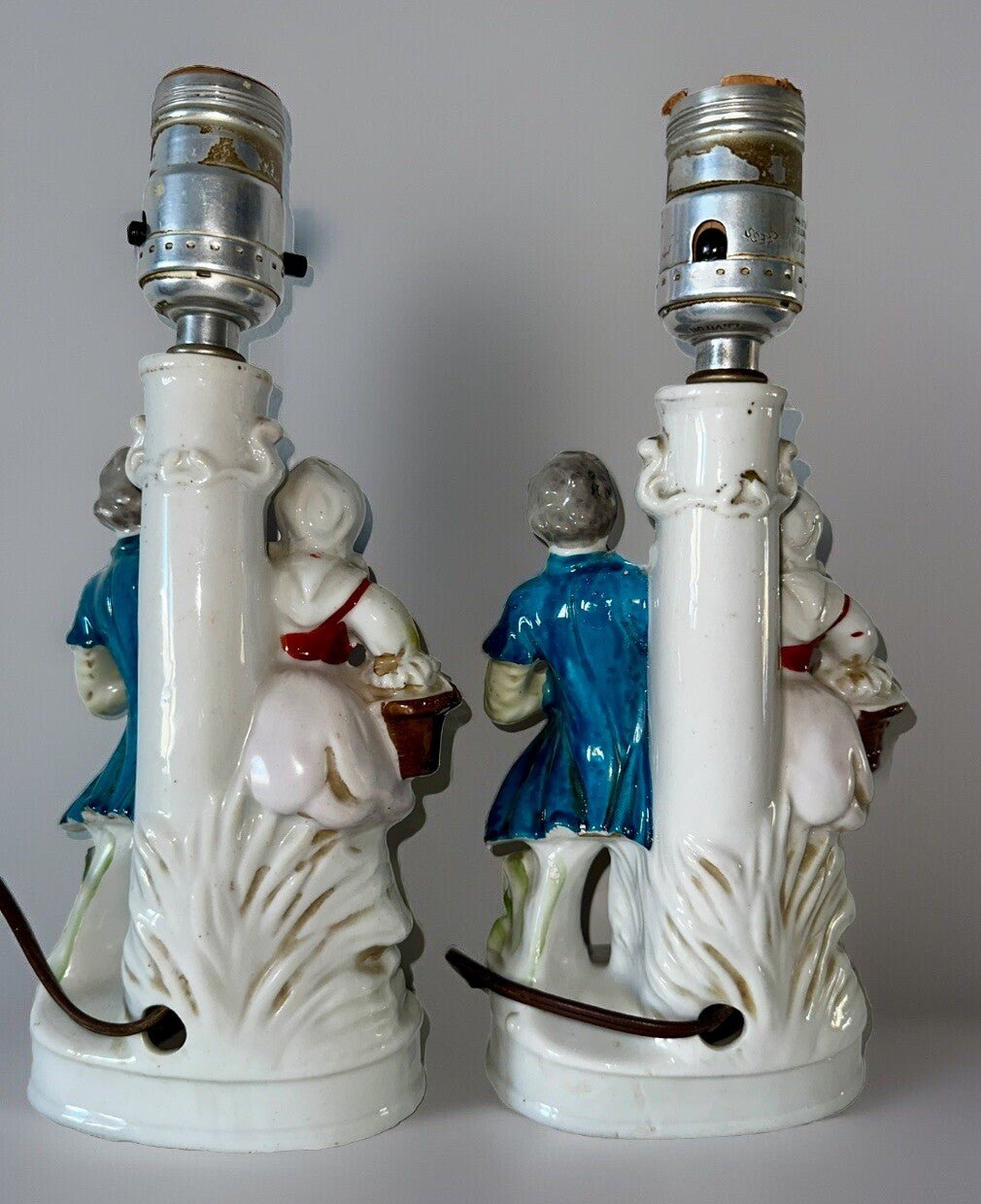 Victorian Pair Boudoir Ceramic Table Lamps Occupied Japan with Pheasant & Basket - AntiquesEtceteraVictorian Pair Boudoir Ceramic Table Lamps Occupied Japan with Pheasant & BasketUnbrandedAntiquesEtcetera