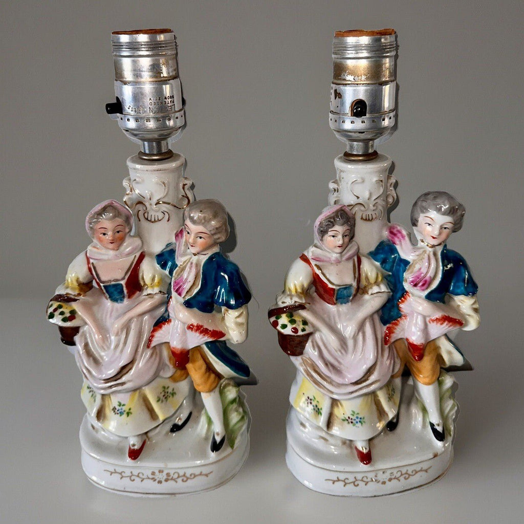 Victorian Pair Boudoir Ceramic Table Lamps Occupied Japan with Pheasant & Basket - AntiquesEtceteraVictorian Pair Boudoir Ceramic Table Lamps Occupied Japan with Pheasant & BasketUnbrandedAntiquesEtcetera