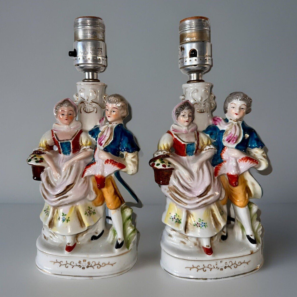 Victorian Pair Boudoir Ceramic Table Lamps Occupied Japan with Pheasant & Basket - AntiquesEtceteraVictorian Pair Boudoir Ceramic Table Lamps Occupied Japan with Pheasant & BasketUnbrandedAntiquesEtcetera
