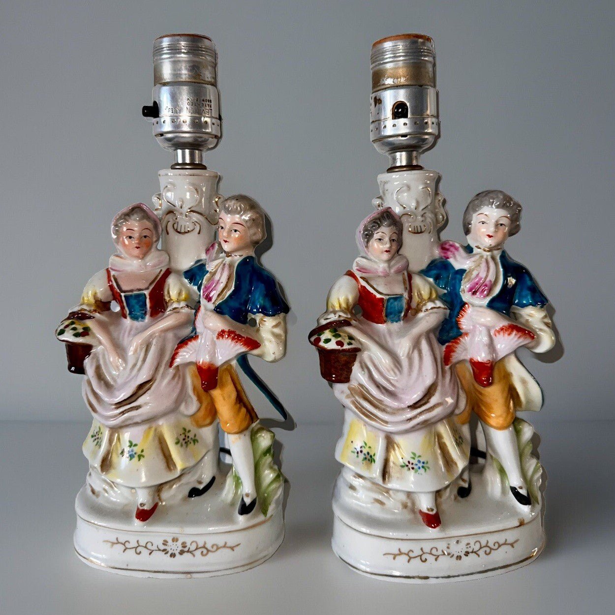 Victorian Pair Boudoir Ceramic Table Lamps Occupied Japan with Pheasant & Basket - AntiquesEtceteraVictorian Pair Boudoir Ceramic Table Lamps Occupied Japan with Pheasant & BasketUnbrandedAntiquesEtcetera
