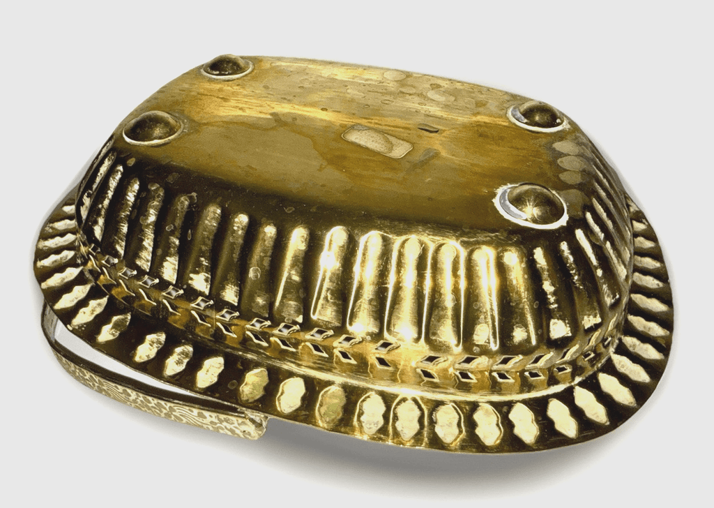 Vintage Brass Basket w/ Handle Embossed Floral w/ Reticulated Band 10 1/4" x 8" - AntiquesEtceteraVintage Brass Basket w/ Handle Embossed Floral w/ Reticulated Band 10 1/4" x 8"UnbrandedAntiquesEtcetera