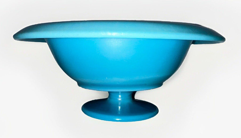 Vintage Center Pedestal Bowl Iridescent Opaline Blue Glass Opaque - AntiquesEtceteraVintage Center Pedestal Bowl Iridescent Opaline Blue Glass OpaqueUnbrandedAntiquesEtcetera