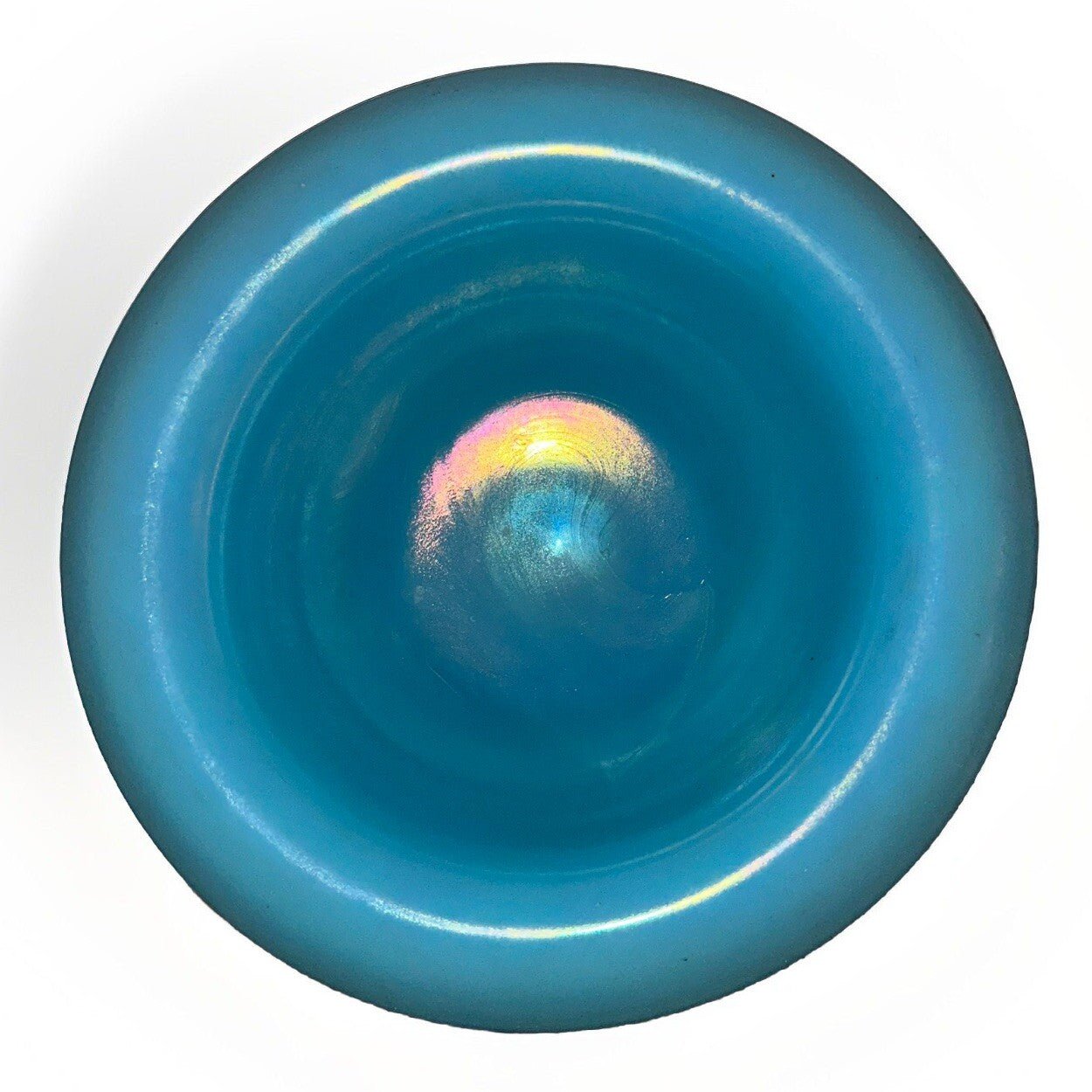 Vintage Center Pedestal Bowl Iridescent Opaline Blue Glass Opaque - AntiquesEtceteraVintage Center Pedestal Bowl Iridescent Opaline Blue Glass OpaqueUnbrandedAntiquesEtcetera