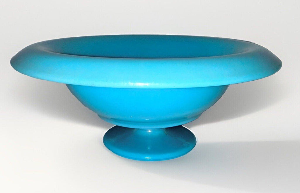 Vintage Center Pedestal Bowl Iridescent Opaline Blue Glass Opaque - AntiquesEtceteraVintage Center Pedestal Bowl Iridescent Opaline Blue Glass OpaqueUnbrandedAntiquesEtcetera