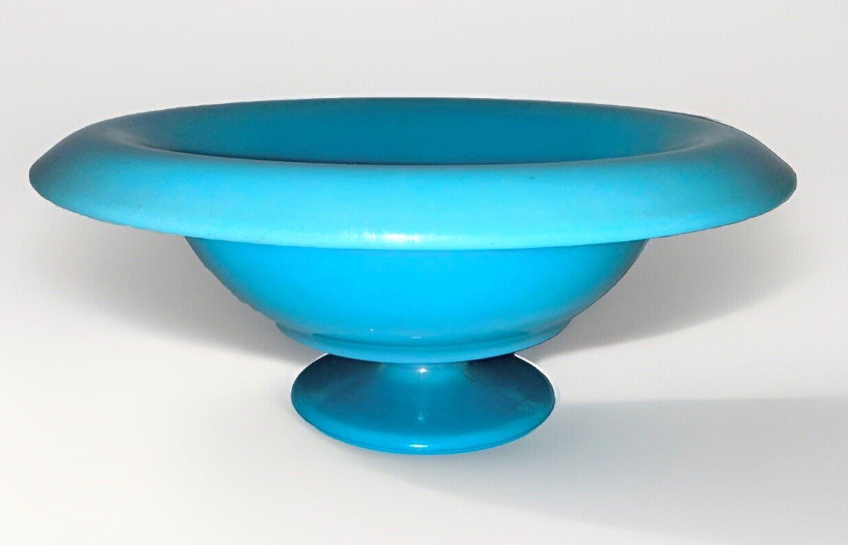 Vintage Center Pedestal Bowl Iridescent Opaline Blue Glass Opaque - AntiquesEtceteraVintage Center Pedestal Bowl Iridescent Opaline Blue Glass OpaqueUnbrandedAntiquesEtcetera