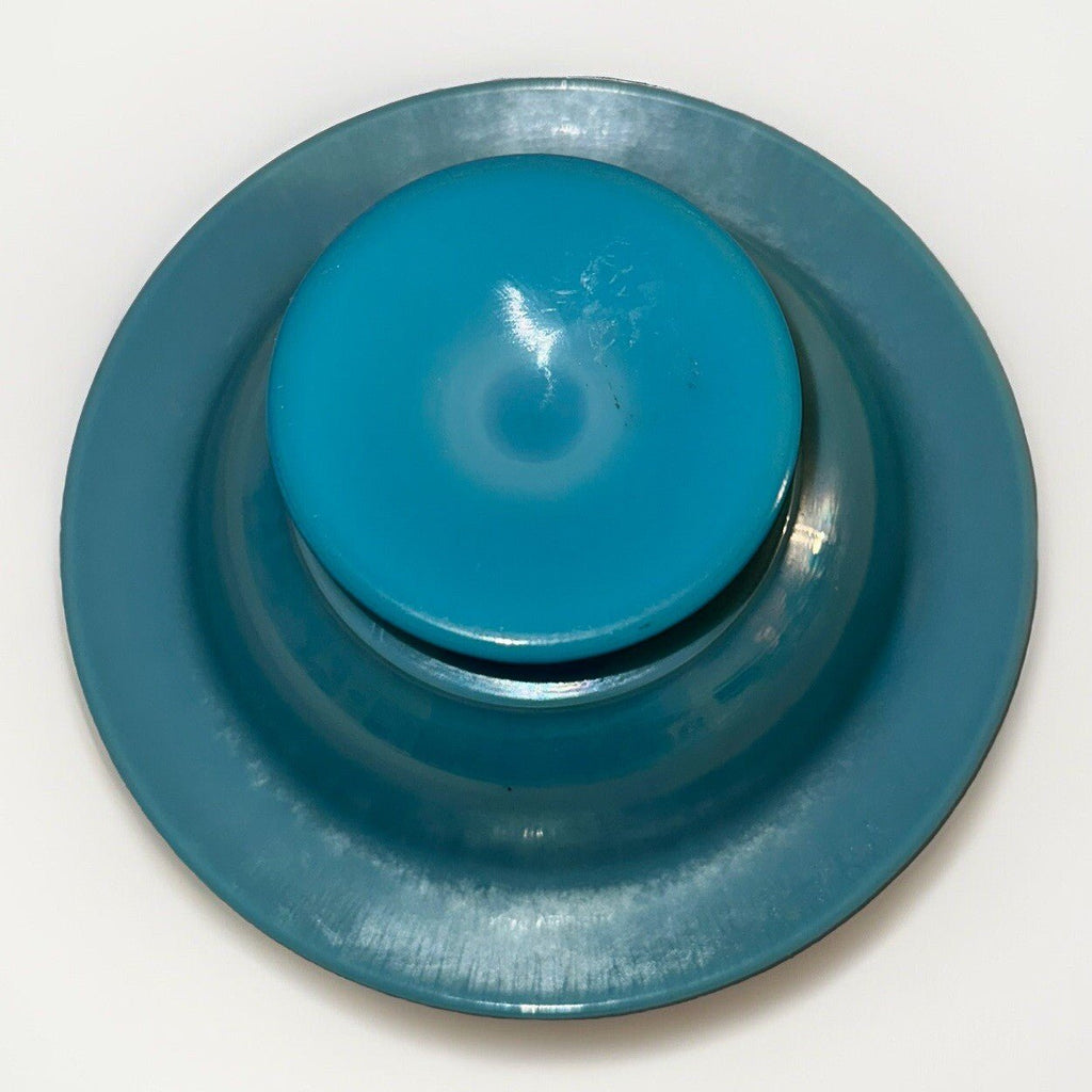 Vintage Center Pedestal Bowl Iridescent Opaline Blue Glass Opaque - AntiquesEtceteraVintage Center Pedestal Bowl Iridescent Opaline Blue Glass OpaqueUnbrandedAntiquesEtcetera