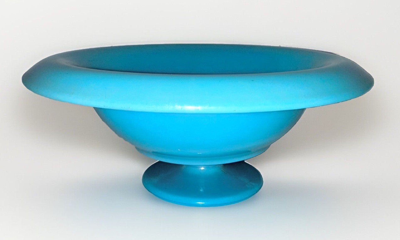 Vintage Center Pedestal Bowl Iridescent Opaline Blue Glass Opaque - AntiquesEtceteraVintage Center Pedestal Bowl Iridescent Opaline Blue Glass OpaqueUnbrandedAntiquesEtcetera