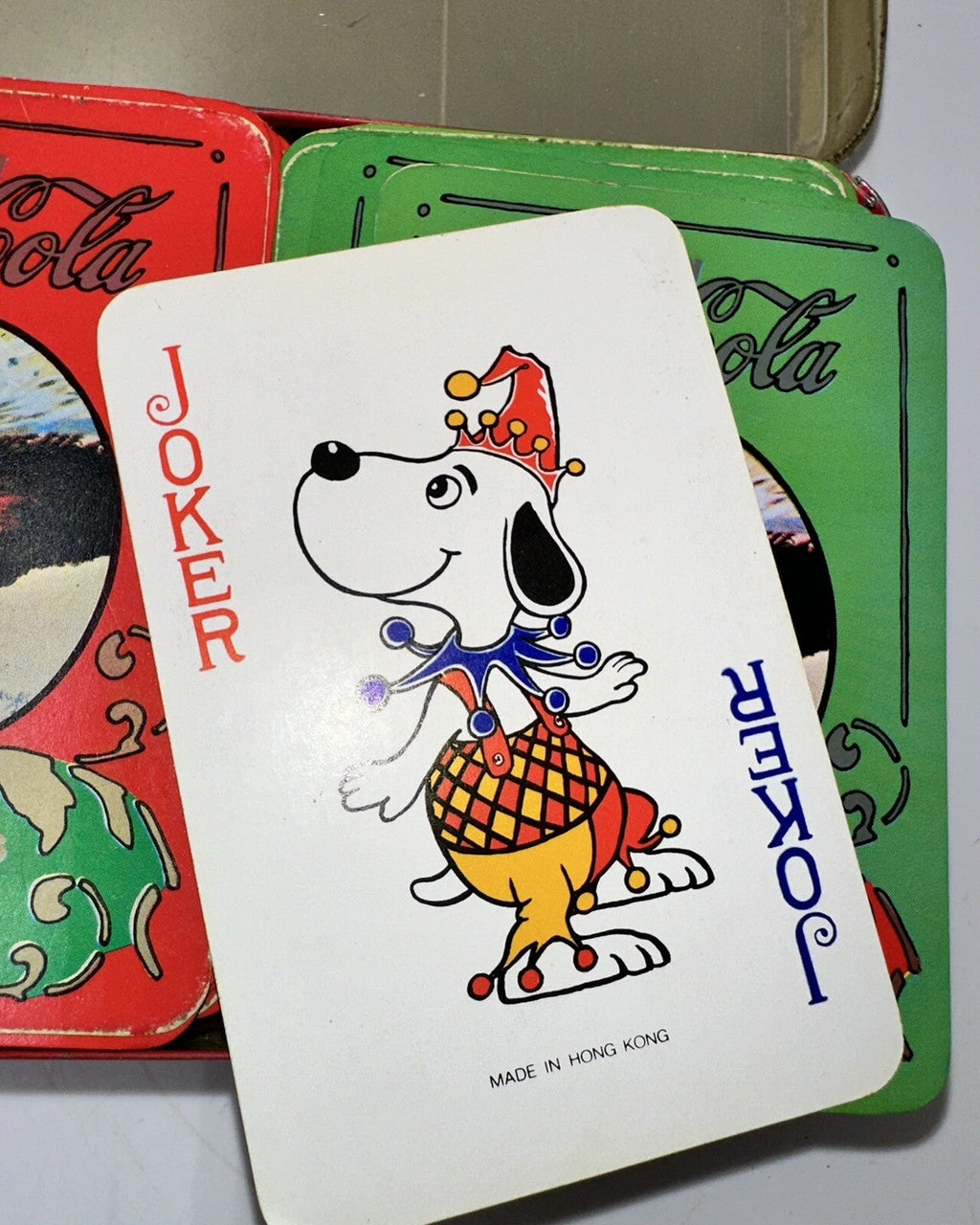 Vintage Coca Cola Hinged Tin with 2 Packs of Snoopy Playing Cards - AntiquesEtceteraVintage Coca Cola Hinged Tin with 2 Packs of Snoopy Playing CardsCoca - ColaAntiquesEtcetera