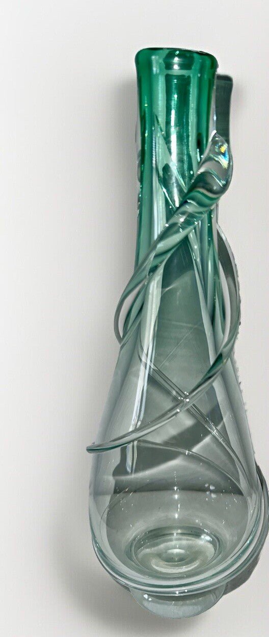 Vintage Emil R. Art Glass Vase Signed Pale Green with Applied Swirl Optic Effect - AntiquesEtceteraVintage Emil R. Art Glass Vase Signed Pale Green with Applied Swirl Optic EffectEmil R.AntiquesEtcetera