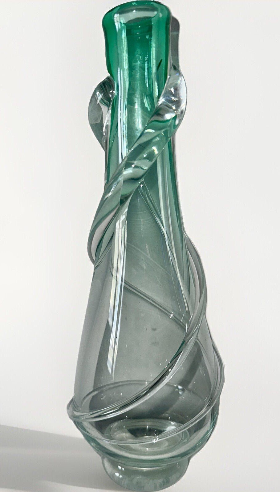 Vintage Emil R. Art Glass Vase Signed Pale Green with Applied Swirl Optic Effect - AntiquesEtceteraVintage Emil R. Art Glass Vase Signed Pale Green with Applied Swirl Optic EffectEmil R.AntiquesEtcetera